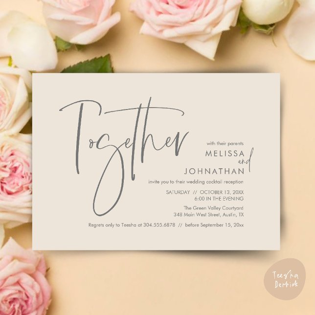 Convites Juntamente com seus pais, Recepção de Casamento (Together with their parents, Wedding Reception Invitation Card PDF Modern clean Cream Grey)