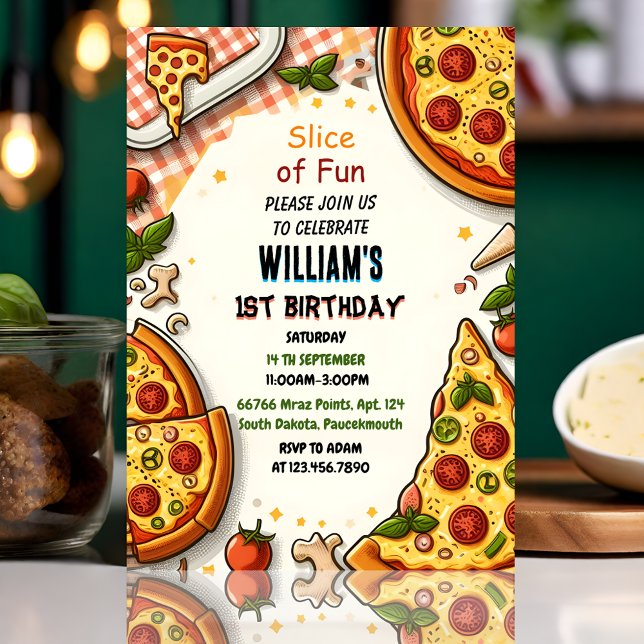 Convites Junte-se à comida garota pizza adolescente primeir (Criador carregado)