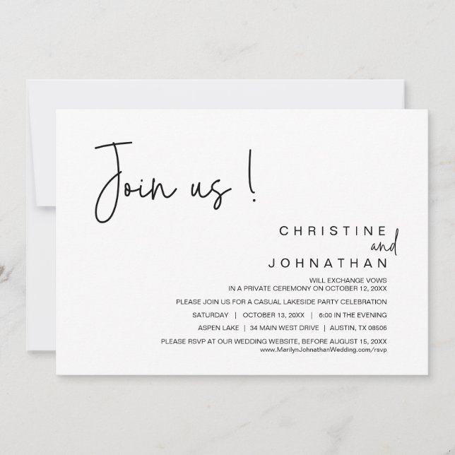 Convites Junte-Se A Nós, Janto De Elopemento De Casamento,  (Frente)