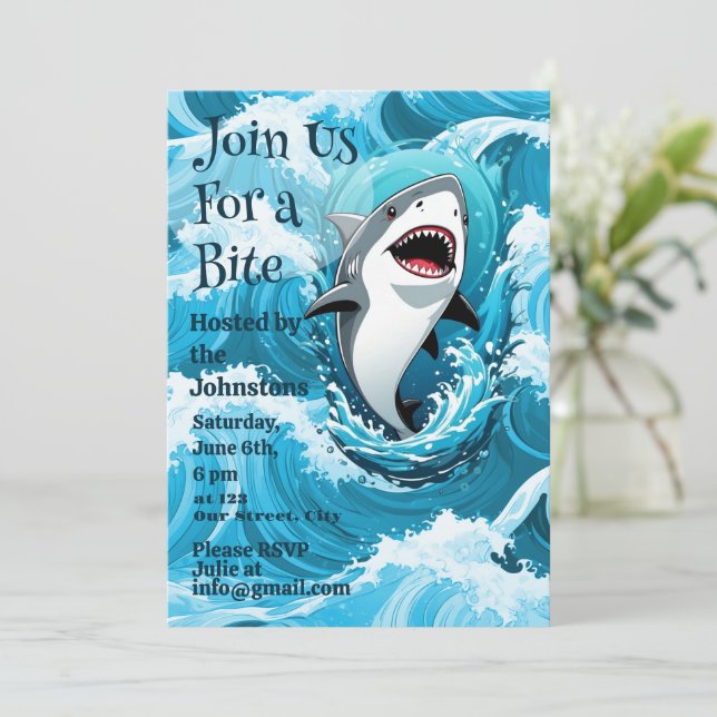 Convites Junte-se a nós para um Bite Shark Party (Em pé/Frente)