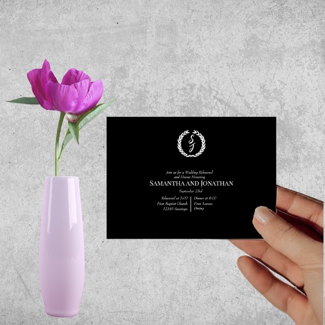 Convites Juramento do Monograma Branco no Ensaio de Casamen (Criador carregado)