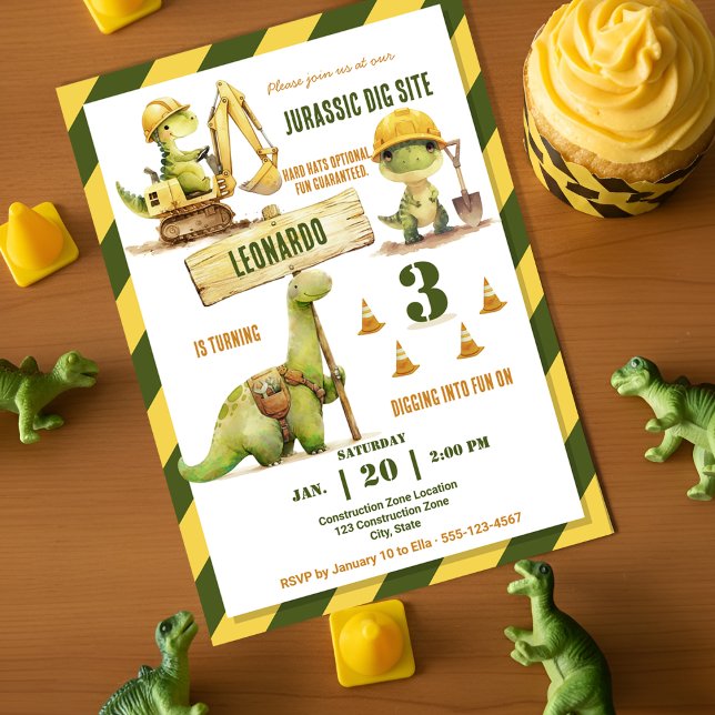 Convites Jurassic Construction Zone Boy Birthday Party (Criador carregado)