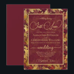 Convites Just Love Burgundy & Gold Autumn Leaves Wedding<br><div class="desc">This beautiful wedding invitation features a rustic boho chic watercolor background with leaves and foliage in shades of burgundy and gold. The design is elegant, whimsical, and fun, including modern script lettering with swashes and flourishes on the ends of the letters reading "Nothing fancy, just love!" Lovely way to invite...</div>