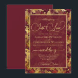 Convites Just Love Burgundy & Gold Autumn Leaves Wedding<br><div class="desc">This beautiful wedding invitation features a rustic boho chic watercolor background with leaves and foliage in shades of burgundy and gold. The design is elegant, whimsical, and fun, including modern script lettering with swashes and flourishes on the ends of the letters reading "Nothing fancy, just love!" Lovely way to invite...</div>