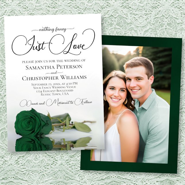 Convites Just Love Emerald Green Rose Photo on Back Wedding (Front/Back)