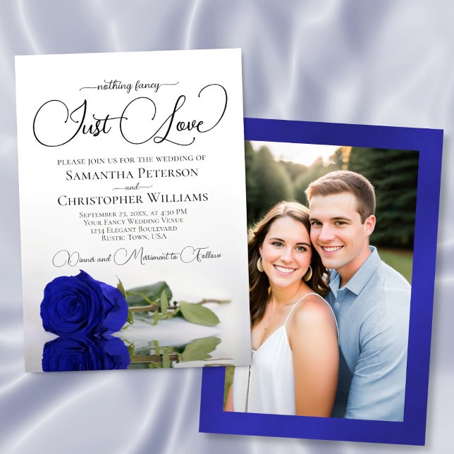 Convites Just Love Royal Blue Rose Wedding Photo Back (Criador carregado)