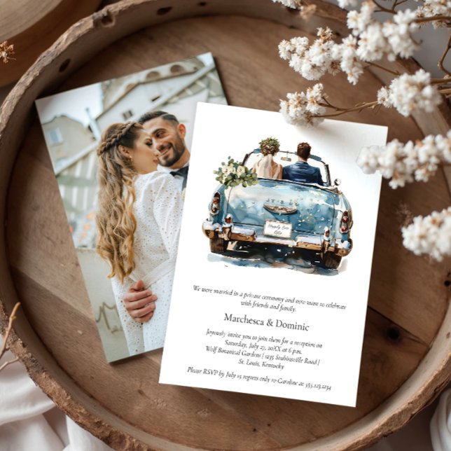 Convites Just Married Vintage Car Reception Celebration | (Criador carregado)