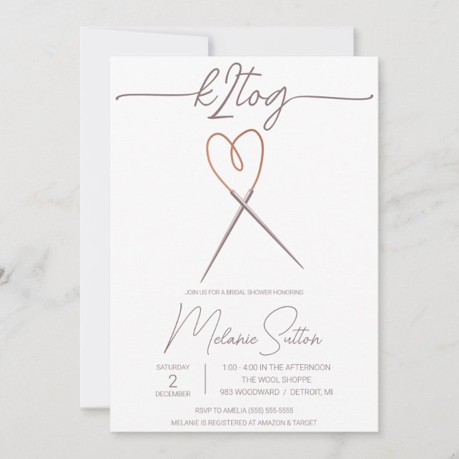 Convites k2tog, tricô, Chá de panela de Agulhas para cabos  (Frente)