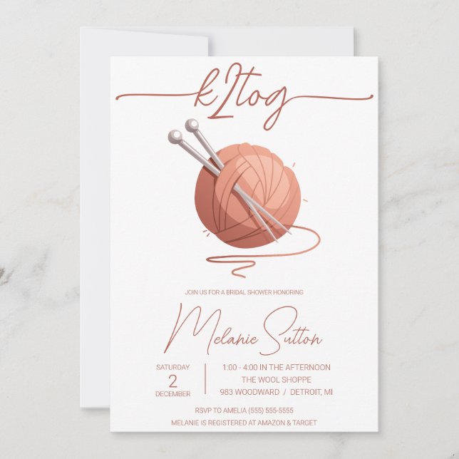 Convites k2tog, tricô, esfera rosa de Chá de panela (Frente)