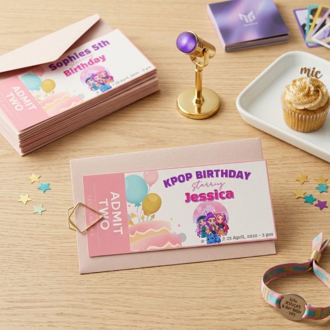 Convites K-Pop Theme Concert Ticket Birthday Invitation  (Criador carregado)