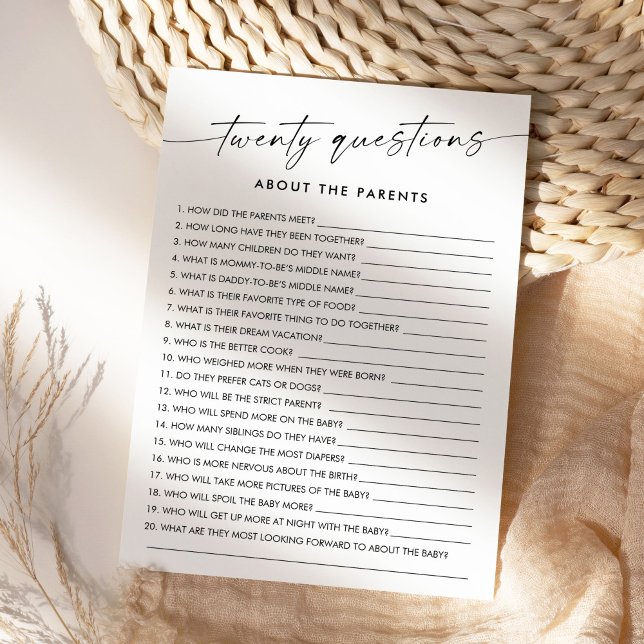 Convites KAIA 20 Perguntas sobre o Jogo do Bebê dos Pais (Criador carregado)