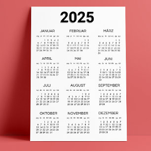 Convites Kalender Deutsch 2025 Minimalista Preto E Branco
