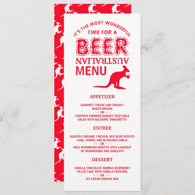 Convites Kangaroo Beer, Menu de Natal Australiano (Frente/Verso)