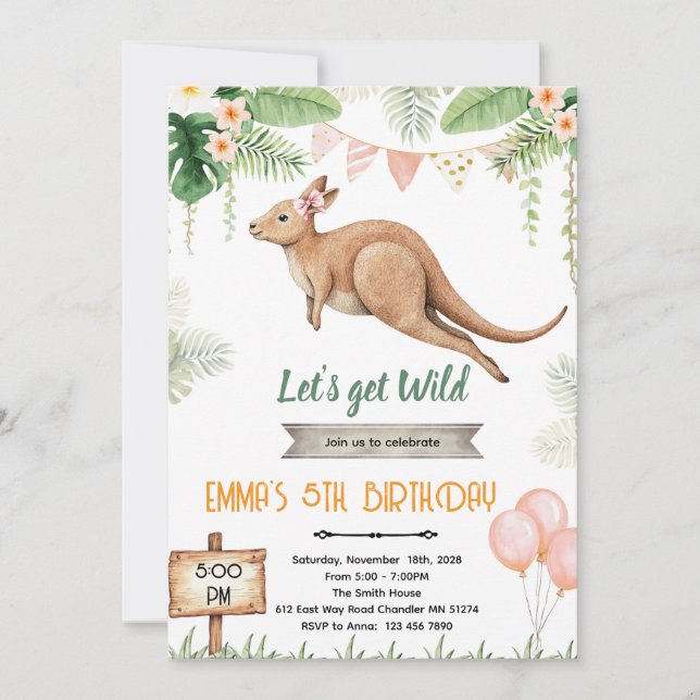 Convites Kangaroo girl birthday invitation (Frente)