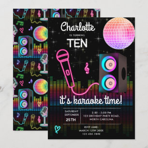 Convites Karaokê Neon Brilho Canto Disco Festa Aniversário