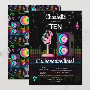 Convites Karaokê Neon Brilho Canto Música Festa Aniversário