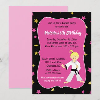 Convites Karate Birthday Invitation Girl Black Belt