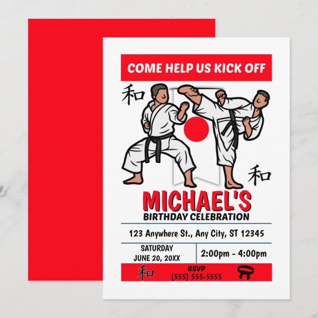 Convites Karate Birthday Party Invitation (Boys) (Frente/Verso)