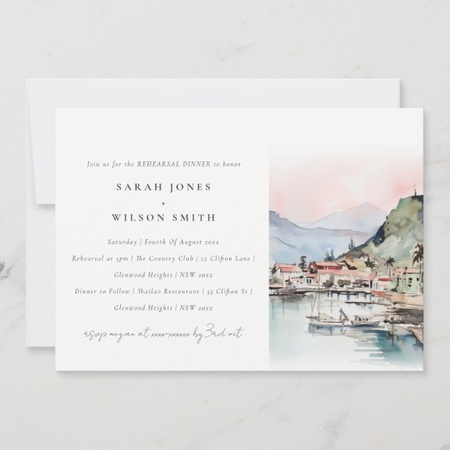 Convites Kauai Hawaii Watercolor Landscape Rehearsal Dinner (Frente)