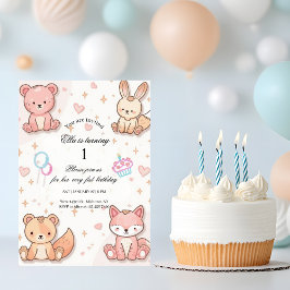 Convites Kawaii Baby Animal 1st Birthday Invitation