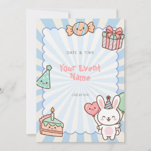 Convites Kawaii Bunny Aniversário Estrela Azul Explosão