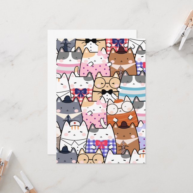 Convites Kawaii Cute Cats (Frente/Verso In Situ)