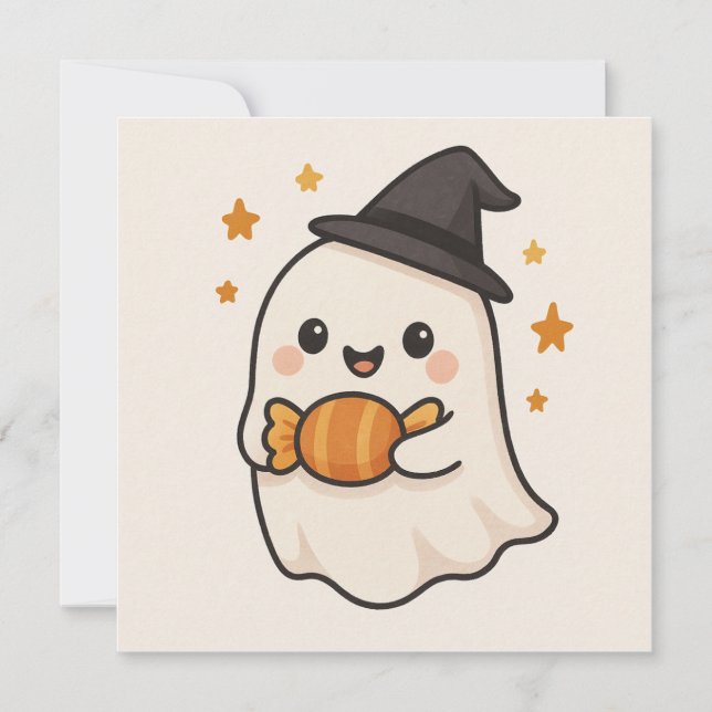 Convites Kawaii Ghost com o Halloween Candy (Frente)