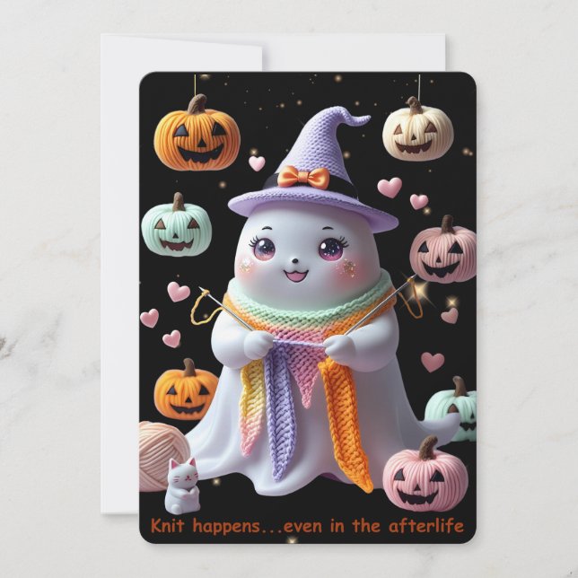 Convites *Kawaii Ghost Knitting Halloween Invitation Sticke (Frente)