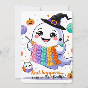 Convites Kawaii Ghost Knitting Halloween Vinheta