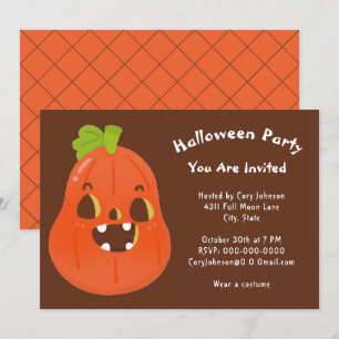 Convites Kawaii Halloween Jack o'Lantern Brown White Party