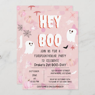 Convites Kawaii Halloween Rosa Fantasma Aniversário Ei Boo