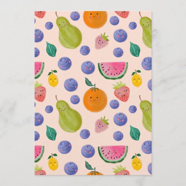 Convites Kawaii Hand-drawn Happy Fruits (Frente)