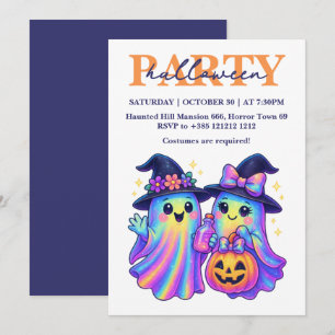 Convites Kawaii Holographic Retro Ghosts Festa de Halloween