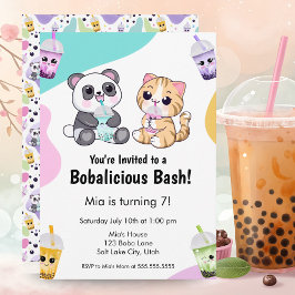 Convites Kawaii Panda & Tiger Bubble Tea Aniversário de cri