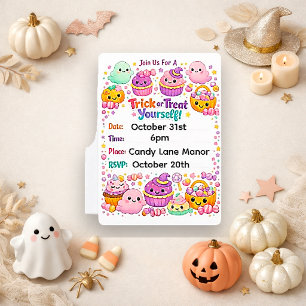 Convites Kawaii Pastel Chibi Fantasma Halloween