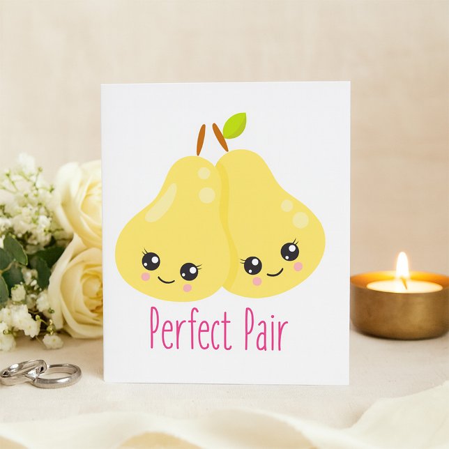 Convites Kawaii Pear Casal Perfeito Par Funny Pun (Criador carregado)