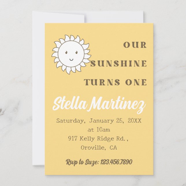 Convites Kawaii, primeiro aniversario da nossa garota sunsh (Frente)