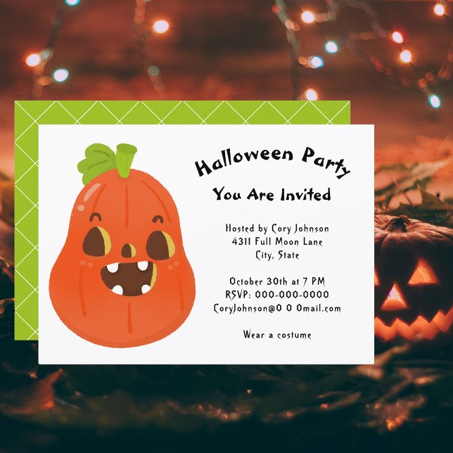 Convites Kawaii Pumpkin Halloween Jack o'Lanterna Festa WH (Kawaii Pumpkin Halloween Jack o' Lantern WH Party Invitation)