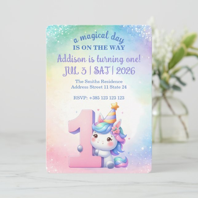 Convites Kawaii Rainbow primeiro aniversario Party (Em pé/Frente)