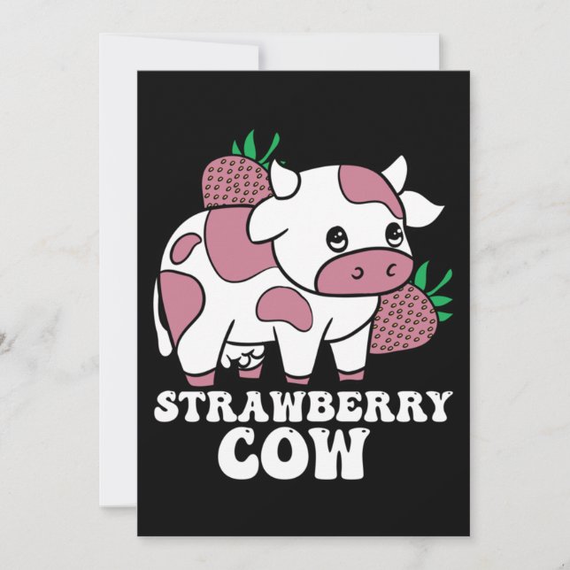 Convites Kawaii Strawberry Cow Fazenda (Frente)