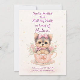 Convites Kawaii Yorkie Teacup Girl’s Birthday Invitation