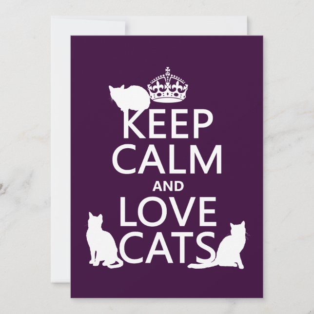 Convites Keep Calm and Love Cats (em qualquer cor) (Frente)