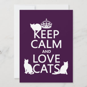Convites Keep Calm and Love Cats (em qualquer cor)