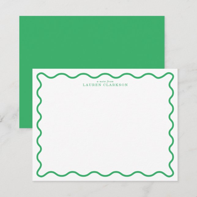 Convites Kelly Green Modern Wavy Border Note Card (Frente/Verso)