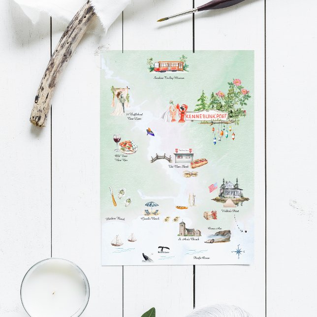 Convites Kennebunkport Maine | Mapa de Casamento Ilustrado (Criador carregado)