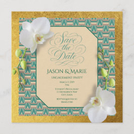 Convites Kente Save the Date Invitation Teal & Gold