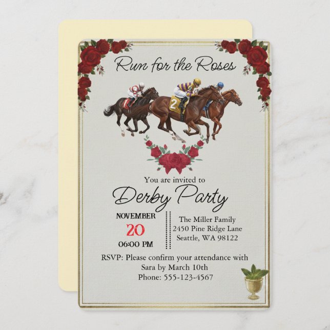 Convites Kentucky Derby Run for the Roses Party Invite (Frente/Verso)