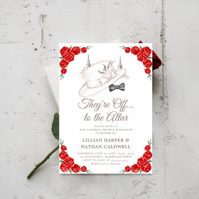 Convites Kentucky Derby Wedding Chá de panela Frame (kentucky derby bridal shower invitation red roses churchill spires horse racing theme jack jill)