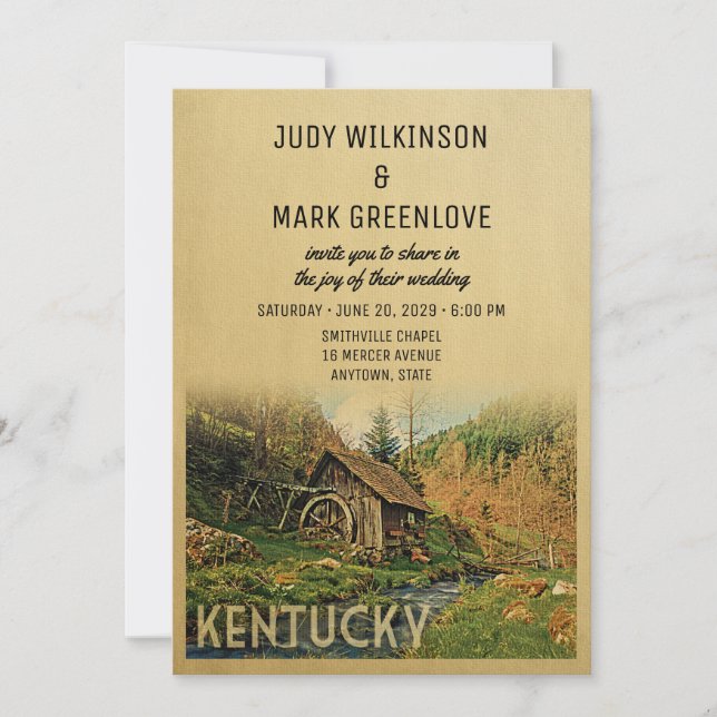 Convites Kentucky Wedling Invitation Rustic Cabin Mill (Frente)
