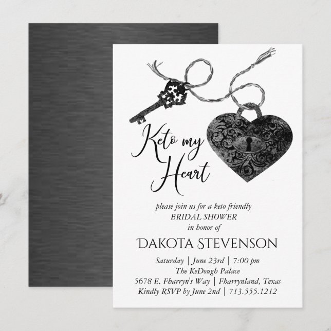 Convites Keto My Heart | Chá de panela de teclas e bloqueio (Frente/Verso)